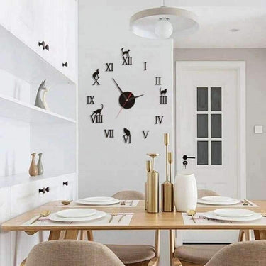 Tell-the-time Cat Wall Clock Wall Clocks KittyNook Black